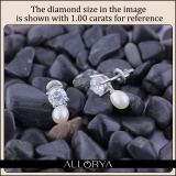 10K White Gold Drop Earrings, 6x4mm Cultured Freshwater Pearl & 0.75 CT Round Lab Grown Diamond in Screw Back