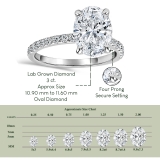 IGI Certified 10K White Gold Classic Solitaire Ring 3.25 Cttw, Oval & Round Lab Grown Diamond
