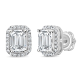 IGI Certified 2.30 Cttw Emerald & Round Lab Grown Diamond Halo Stud Earrings for Her ,10K White Gold in Screw Back