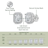 IGI Certified 2.30 Cttw Emerald & Round Lab Grown Diamond Halo Stud Earrings for Her ,10K White Gold in Screw Back