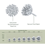 3.00 Cttw Round Lab Grown Diamond Flower Cluster Stud Earrings for Her in 10K White Gold in Push Back