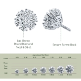 3.00 Cttw Round Lab Grown Diamond Flower Cluster Stud Earrings for Her in 10K White Gold in Screw Back
