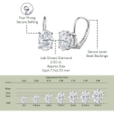 IGI Certified 2.00 Cttw Oval Lab Grown Diamond Solitaire Lever Back Earrings ,925 Sterling Silver