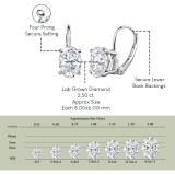 IGI Certified 2.50 Cttw Oval Lab Grown Diamond Solitaire Lever Back Earrings ,925 Sterling Silver