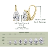 0.75 Cttw Pear Lab Grown Diamond Solitaire Lever Back Earrings, 14K Yellow Gold