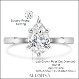 IGI Certified 1.50 Carat Pear Shape Lab Grown White Diamond Sparkling Solitaire Engagement Ring for Women in 10K White Gold
