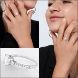 10K White Gold Three Stone Anniversary Ring for Women with 0.75 ctwOval (0.50 ct) & Round (0.25 ct) Lab Grown White Diamond