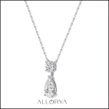IGI Certified 10K White Gold Two Stone Dangling Pendant with 18 inch Gold Chain for Women with 2.20 cttw Pear & Round Lab-Grown White Diamond