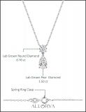 IGI Certified 10K White Gold Two Stone Dangling Pendant with 18 inch Gold Chain for Women with 2.20 cttw Pear & Round Lab-Grown White Diamond