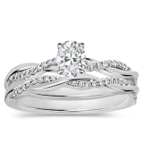 925 Sterling Silver Criss Cross Ring Set, 0.50 ctw Oval & Round Lab Grown Diamond
