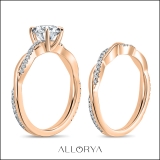 10K Rose Gold Interwined Solitaire Ring Set, IGI Certified 1.75 Ctw Lab-Grown Emerald & Round Diamonds