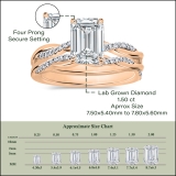 10K Rose Gold Interwined Solitaire Ring Set, IGI Certified 1.75 Ctw Lab-Grown Emerald & Round Diamonds