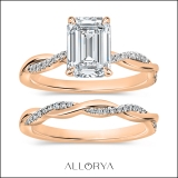 10K Rose Gold Interwined Solitaire Ring Set, IGI Certified 2.25 Ctw Lab-Grown Emerald & Round Diamonds