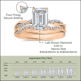 10K Rose Gold Interwined Solitaire Ring Set, IGI Certified 2.25 Ctw Lab-Grown Emerald & Round Diamonds