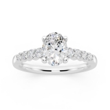 IGI Certified Oval (1.00 CT) & Round (0.23 CT) Lab Grown White Diamond Solitaire Engagement Ring for Women in 10K Solid White Gold