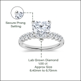 IGI Certified Heart Shape (1.00 CT) & Round (0.23 CT) Lab Grown White Diamond 4 Prong Solitaire Engagement Ring for Women in 14K Solid White Gold