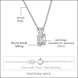 IGI Certified 1.00 Cttw Emerald Solitaire Lab Grown Diamond 4 Prong Pendant with 18 inch Silver Chain, 10K Solid White Gold
