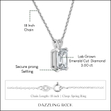 IGI Certified 3.00 Cttw Emerald Solitaire Lab Grown Diamond 4 Prong Pendant with 18 inch Silver Chain, 10K Solid White Gold
