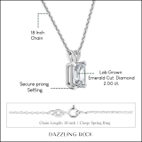 IGI Certified 2.00 Cttw Emerald Solitaire Lab Grown Diamond 4 Prong Pendant with 18 inch Silver Chain, 925 Sterling Silver
