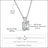 IGI Certified 2.50 Cttw Emerald Solitaire Lab Grown Diamond 4 Prong Pendant with 18 inch Silver Chain, 925 Sterling Silver