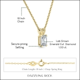 IGI Certified 1.00 Cttw Emerald Solitaire Lab Grown Diamond 4 Prong Pendant with 18 inch Gold Chain, 14K Solid Yellow Gold