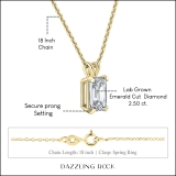 IGI Certified 2.50 Cttw Emerald Solitaire Lab Grown Diamond 4 Prong Pendant with 18 inch Gold Chain, 14K Solid Yellow Gold