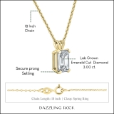 IGI Certified 3.00 Cttw Emerald Solitaire Lab Grown Diamond 4 Prong Pendant with 18 inch Gold Chain, 14K Solid Yellow Gold