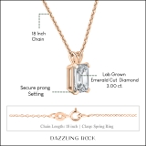 IGI Certified 3.00 Cttw Emerald Solitaire Lab Grown Diamond 4 Prong Pendant with 18 inch Gold Chain, 18K Solid Rose Gold