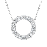 3 Cttw Emerald & Oval Alternate Lab Grown Diamond Circle Pendant with 18 inch Silver Chain, 10K White Gold