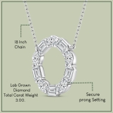 3 Cttw Emerald & Oval Alternate Lab Grown Diamond Circle Pendant with 18 inch Silver Chain, 10K White Gold
