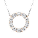 3 Cttw Emerald & Oval Alternate Lab Grown Diamond Circle Pendant with 18 inch Silver Chain, 18K Rose Gold