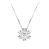 10K White Gold Floral Pendant Necklace for Women with 18 inch Silver Chain 0.93 cttw, Pear (0.80 ct) & Round (0.13 ct) Lab Grown White Diamond 