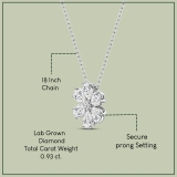 10K White Gold Floral Pendant Necklace for Women with 18 inch Silver Chain 0.93 cttw, Pear (0.80 ct) & Round (0.13 ct) Lab Grown White Diamond 