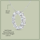 2.00 Cttw Round Lab Grown Diamond Twisted Arms Open Circle Pendant with 18 inch Gold Chain, 14K White Gold