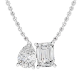 IGI Certified 10K Solid White Gold Two Stone Pendant Necklace for Women with 18 inch Silver Chain 2.16 cttw, Emerald (1.20 ct) & Pear (0.96 ct) Lab Grown White Diamond