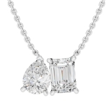 IGI Certified 10K Solid White Gold Two Stone Pendant Necklace for Women with 18 inch Silver Chain 2.85 cttw, Emerald (1.50 ct) & Pear (1.35 ct) Lab Grown White Diamond