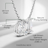 IGI Certified 10K Solid White Gold Two Stone Pendant Necklace for Women with 18 inch Silver Chain 2.85 cttw, Emerald (1.50 ct) & Pear (1.35 ct) Lab Grown White Diamond
