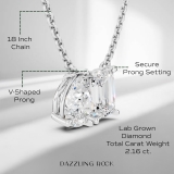 IGI Certified 10K Solid Gold Two Stone Pendant Necklace for Women with 18 inch Gold Chain 2.16 cttw, Emerald (1.20 ct) & Pear (0.96 ct) Lab Grown White Diamond