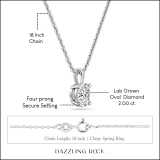 IGI Certified 2.00 Cttw Oval Solitaire Lab Grown Diamond 4 Prong Pendant with 18 inch Silver Chain, 925 Sterling Silver