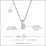 0.25 Cttw Oval Solitaire Lab Grown Diamond 4 Prong Pendant with 18 inch Gold Chain, 10K Solid White Gold