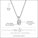 IGI Certified 1.00 Cttw Oval Solitaire Lab Grown Diamond 4 Prong Pendant with 18 inch Gold Chain, 10K Solid White Gold