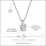 IGI Certified 2.50 Cttw Oval Solitaire Lab Grown Diamond 4 Prong Pendant with 18 inch Gold Chain, 10K Solid White Gold