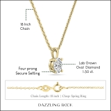 IGI Certified 1.50 Cttw Oval Solitaire Lab Grown Diamond 4 Prong Pendant with 18 inch Gold Chain, 14K Solid Yellow Gold