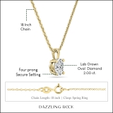 IGI Certified 2.00 Cttw Oval Solitaire Lab Grown Diamond 4 Prong Pendant with 18 inch Gold Chain, 14K Solid Yellow Gold