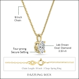 IGI Certified 2.50 Cttw Oval Solitaire Lab Grown Diamond 4 Prong Pendant with 18 inch Gold Chain, 14K Solid Yellow Gold