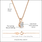IGI Certified 1.50 Cttw Oval Solitaire Lab Grown Diamond 4 Prong Pendant with 18 inch Gold Chain, 18K Solid Rose Gold