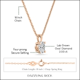 IGI Certified 2.00 Cttw Oval Solitaire Lab Grown Diamond 4 Prong Pendant with 18 inch Gold Chain, 18K Solid Rose Gold