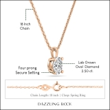 IGI Certified 2.50 Cttw Oval Solitaire Lab Grown Diamond 4 Prong Pendant with 18 inch Gold Chain, 18K Solid Rose Gold