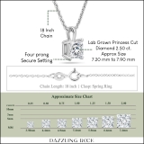 IGI Certified 2.50 Cttw Princess Lab Grown Diamond 4 Prong Solitaire Pendant with 18 inch Silver Chain, 10K White Gold