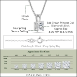 IGI Certified 1.50 Cttw Princess Lab Grown Diamond 4 Prong Solitaire Pendant with 18 inch Gold Chain, 10K White Gold